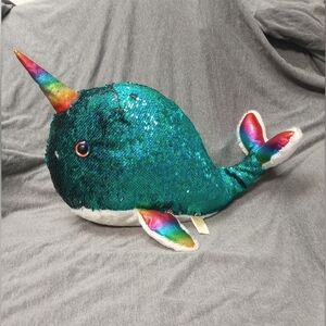 NWOT Dan Dee Narwhal Whale With Reversible Changing Sequins 18"